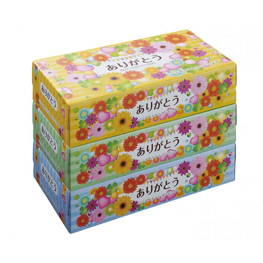 ありがとうBOXティッシュ150W3個組 参考上代300円(税抜)×24組 2925337
