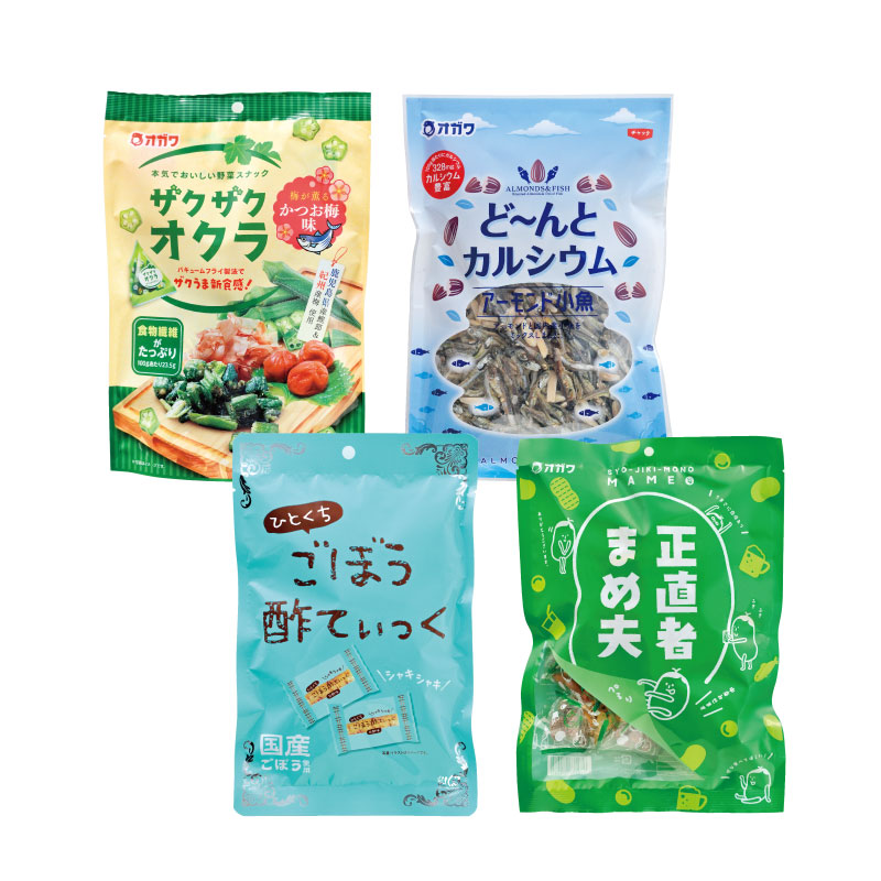 【WEB限定】お菓子満喫セット ザクザクオクラ 43g×1袋 どーんとカルシウム 300g×1袋 ごぼう酢てぃっく 28g×1袋 正直者まめ夫 230g×1袋 計4点 約4%OFF 菓子 おやつ