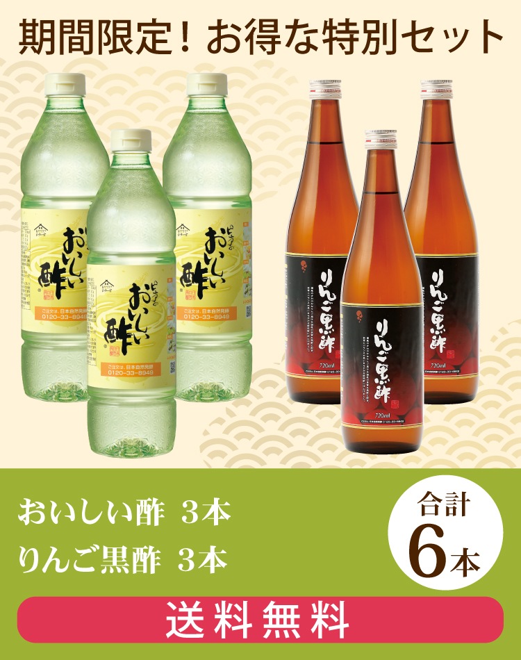 お酢Tセット おいしい酢 955ml×3本 りんご黒酢 720ml×3本 計6本 酢 お酢 調味料 冬とくキャンペーン 送料無料 期間限定