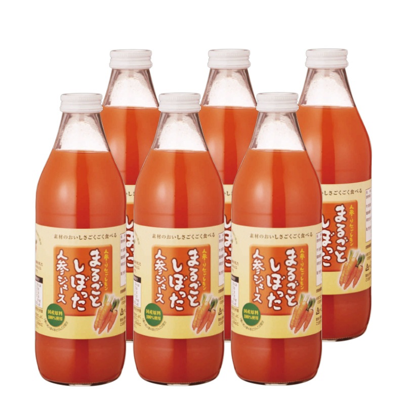 まるごとしぼった人参ジュース 1L×6本セット ドリンク 飲料 瓶 人参ジュース 新潟県津南高原産 完熟 にんじん