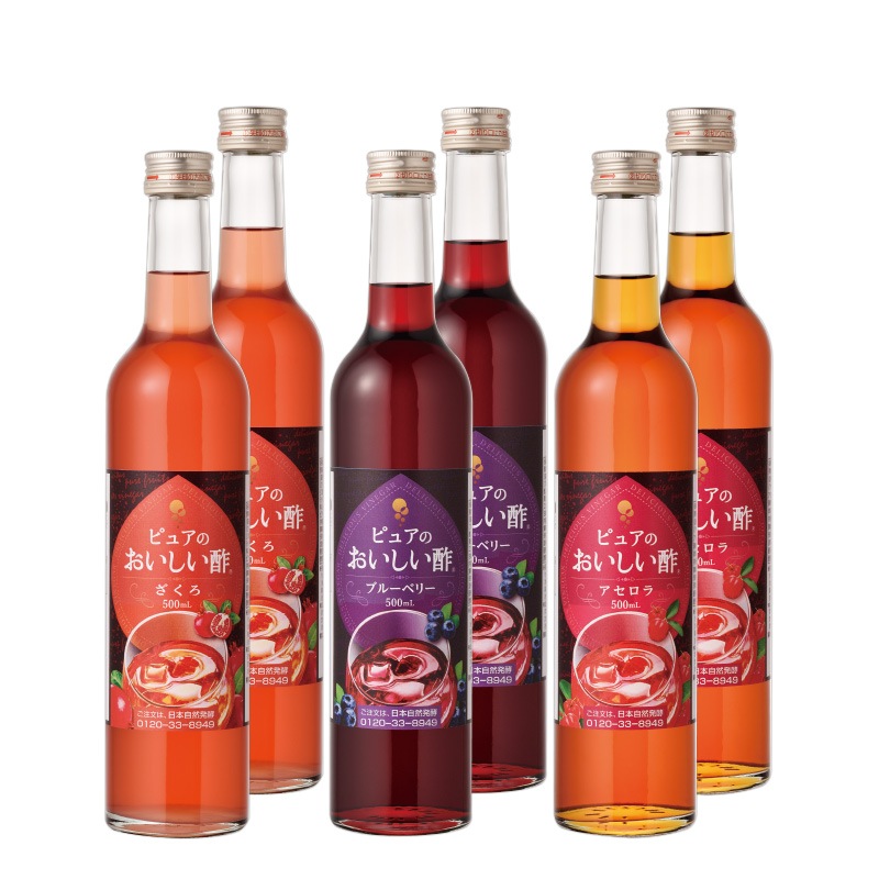 おいしい酢フルーツビネガー 3種 6本セット （ ザクロ 500ml×2本 ブルーベリー 500ml×2本 アセロラ 500ml×2本 ） フルーツビネガー 果実酢 飲む酢 飲むお酢 ビネガー