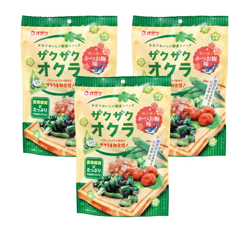 ザクザクオクラ 50g×3袋 オクラ  個包装 国産  かつお うめ スナック 菓子