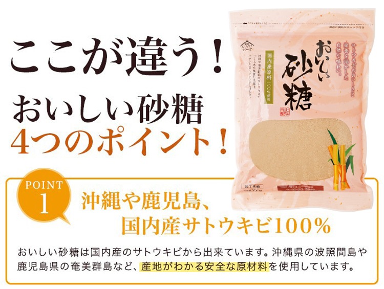 おいしい砂糖 500g×1袋 調味料 砂糖 さとうきび 加工黒糖 黒砂糖