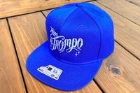 Tacos El Trompo snapback cap (script) / royal x white