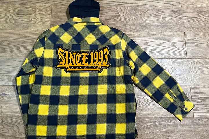 NICETY "1993" quilted flannel jacket / yellow x navy