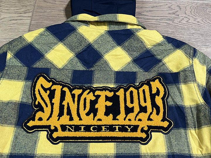 NICETY "1993" quilted flannel jacket / yellow x navy