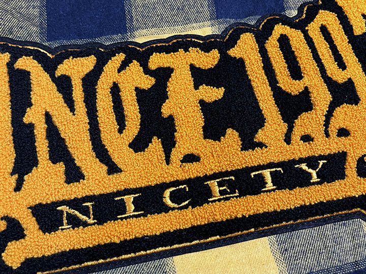 NICETY "1993" quilted flannel jacket / yellow x navy