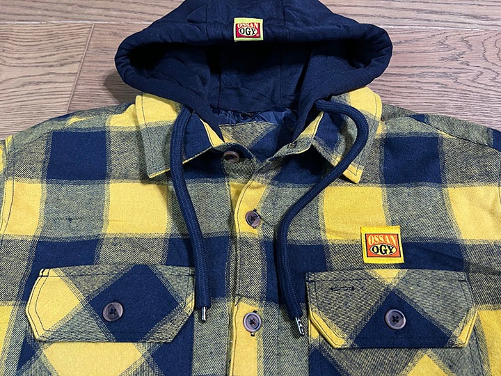 NICETY "1993" quilted flannel jacket / yellow x navy