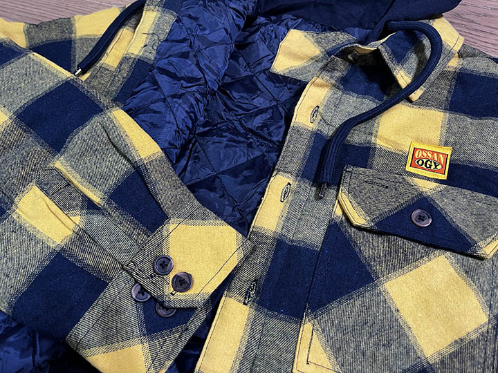 NICETY "1993" quilted flannel jacket / yellow x navy
