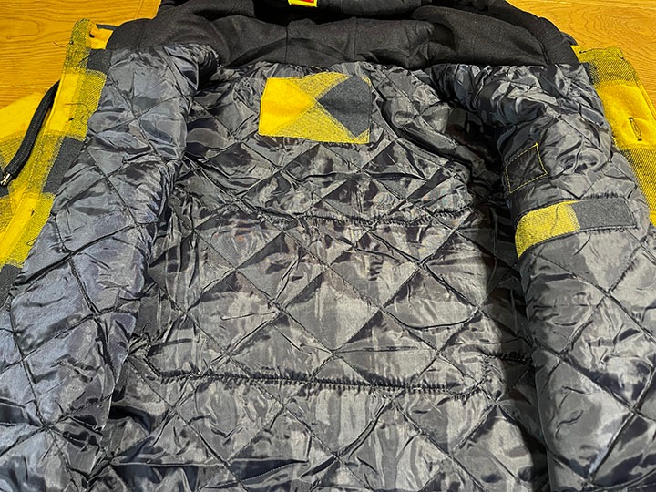 NICETY "1993" quilted flannel jacket / yellow x navy