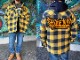NICETY "1993" quilted flannel jacket / yellow x navy