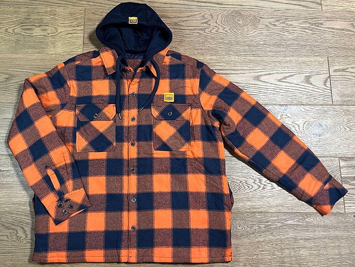 NICETY "1993" quilted flannel jacket / orange x navy-1