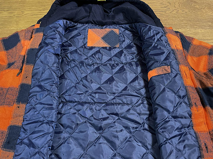 NICETY "1993" quilted flannel jacket / orange x navy-1