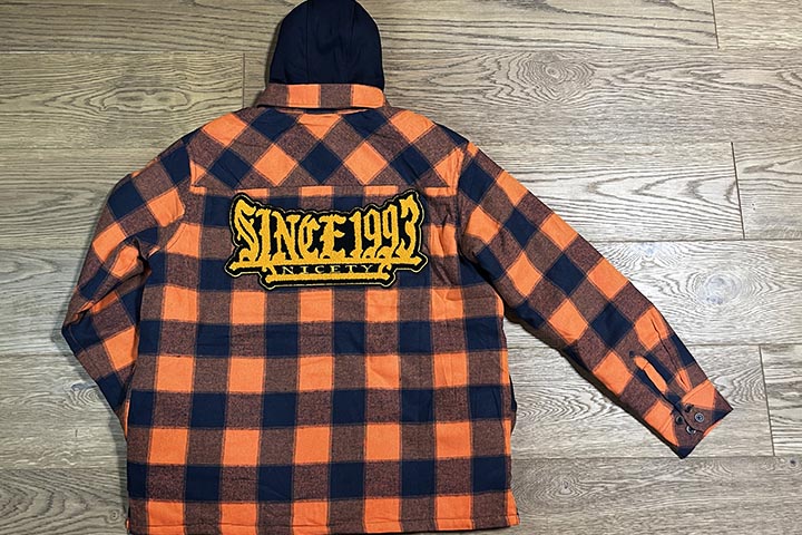 NICETY "1993" quilted flannel jacket / orange x navy-1