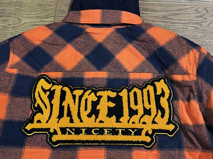 NICETY "1993" quilted flannel jacket / orange x navy-1