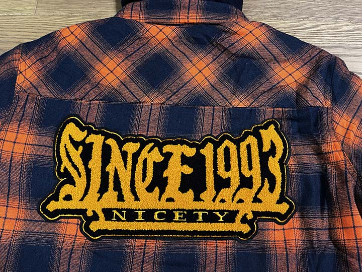 NICETY "1993" quilted flannel jacket / orange x navy-2