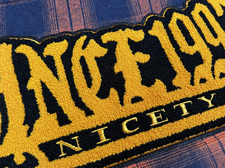 NICETY "1993" quilted flannel jacket / orange x navy-2