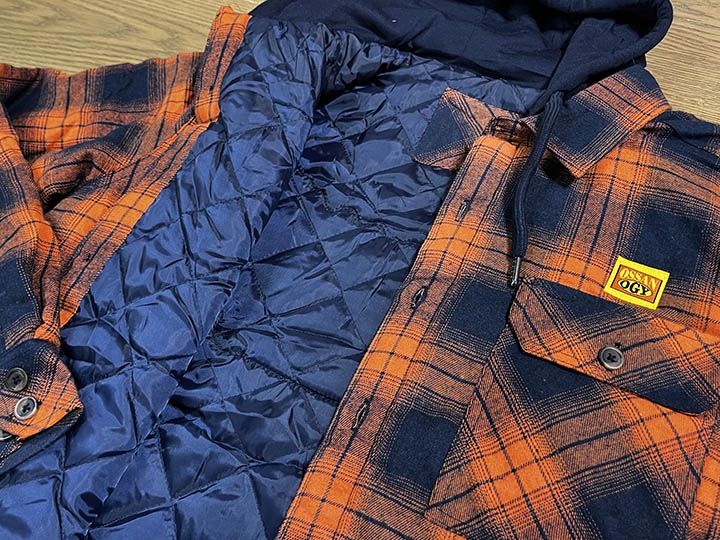 NICETY "1993" quilted flannel jacket / orange x navy-2