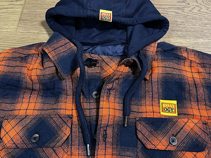 NICETY "1993" quilted flannel jacket / orange x navy-2
