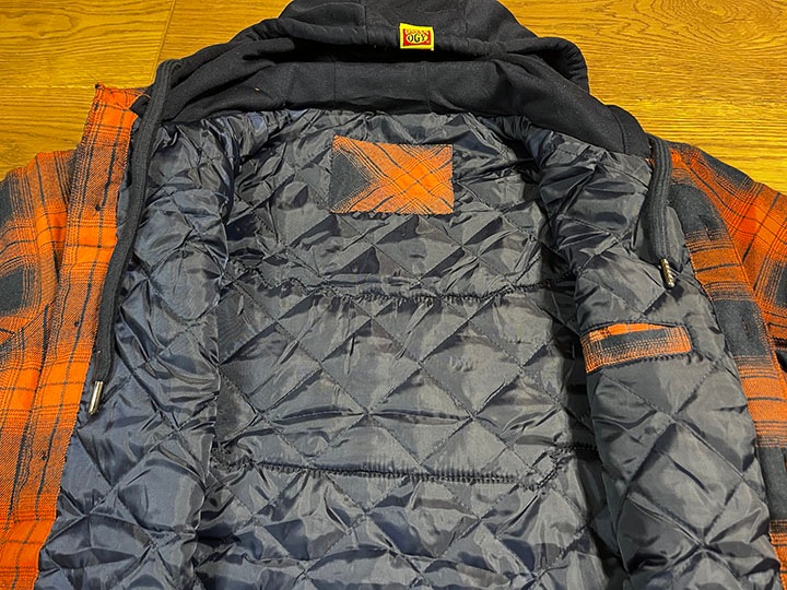 NICETY "1993" quilted flannel jacket / orange x navy-2