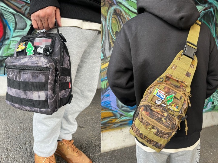 OSSANTHEHOOD camo sling bag (black python)