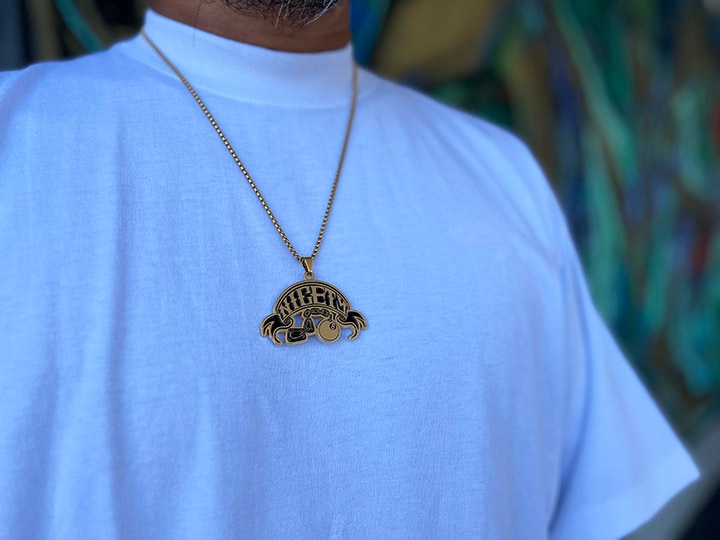 NICETY gp. gold steel neckless (8ball) / gold x black