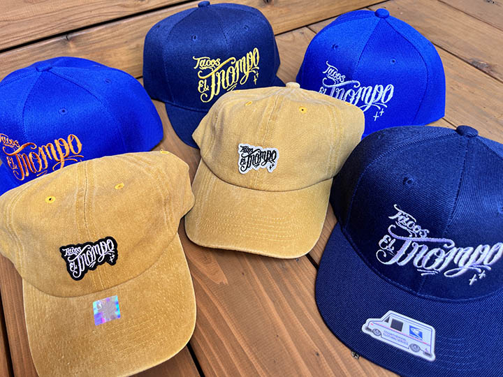 Tacos El Trompo snapback cap (script) / navy x white