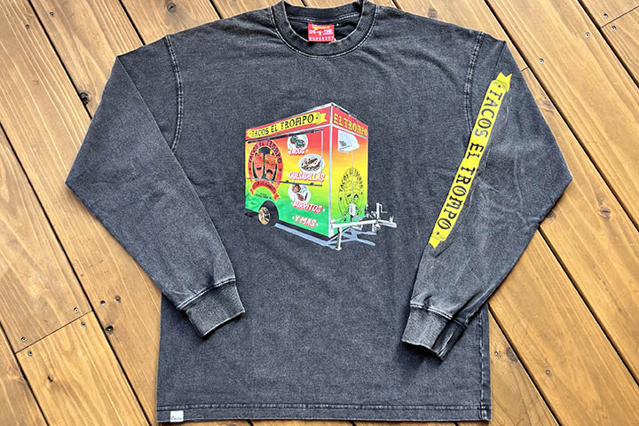 Tacos El Trompo 8.2oz garment dye longsleeve Tee / washed black