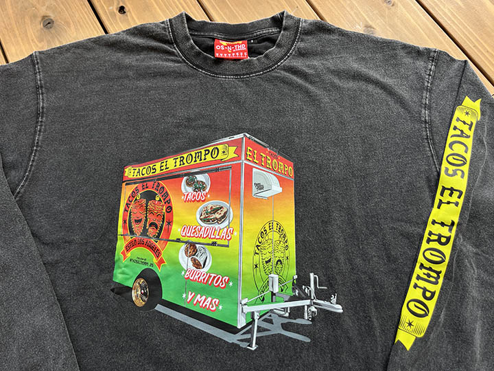Tacos El Trompo 8.2oz garment dye longsleeve Tee / washed black