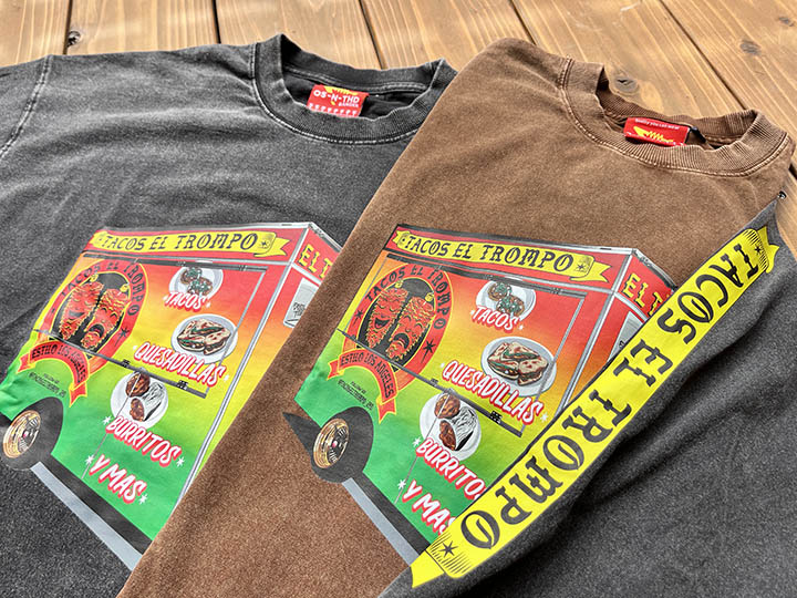 Tacos El Trompo 8.2oz garment dye longsleeve Tee / washed black