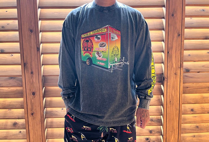 Tacos El Trompo 8.2oz garment dye longsleeve Tee / washed black