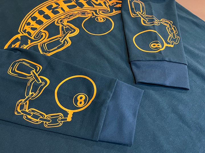 NICETY 10.2oz. ultra heavyweight LS Tshirt (8ball) / turquoise & yellow