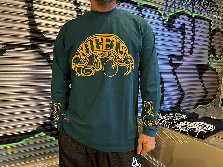 NICETY 10.2oz. ultra heavyweight LS Tshirt (8ball) / turquoise & yellow