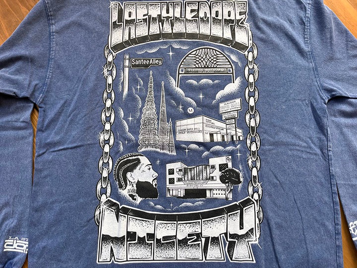 "BACK TO LA" 8.2oz garment dye longsleeve Tshirt / blue