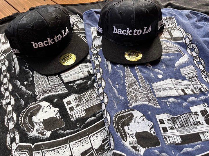 "BACK TO LA" 8.2oz garment dye longsleeve Tshirt / blue