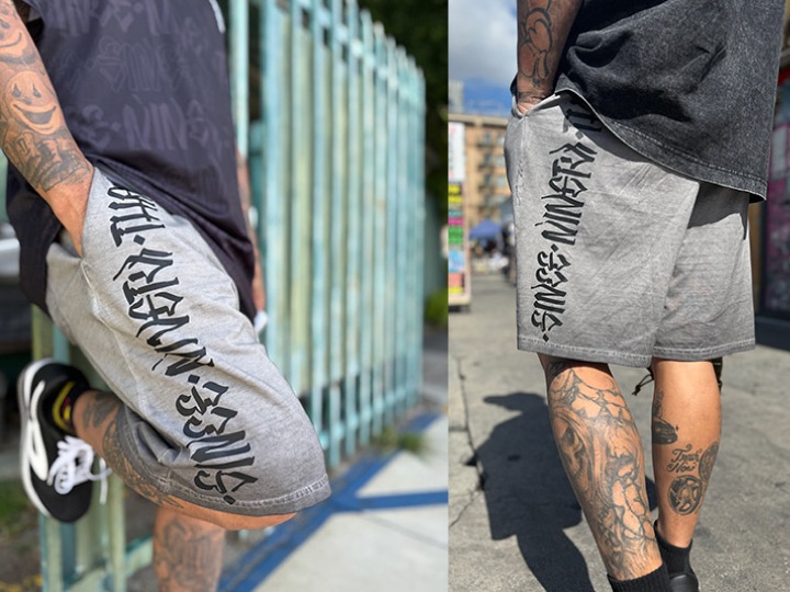 NICETY "SINCE NINETY THREE" cotton short pants / gray washed