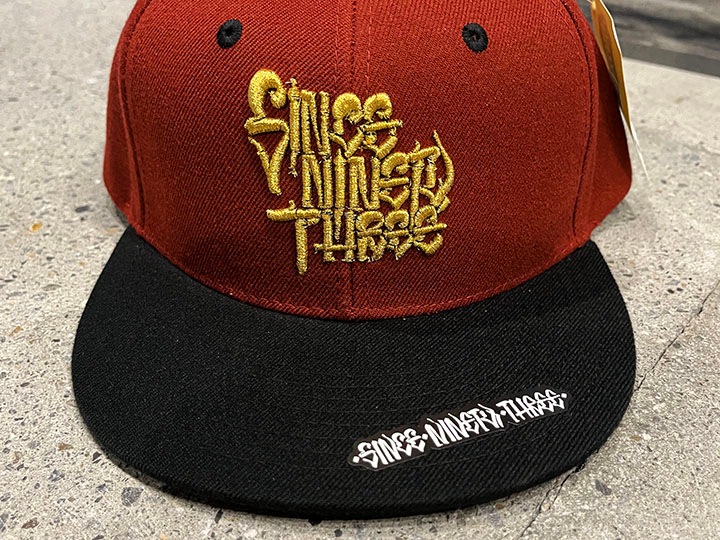 NICETY "SINCE NINETY THREE" snapback cap / burgandy & gold