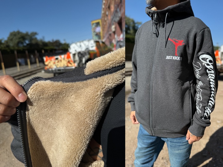 OSSANTHEHOOD sherpa lined zipup hood (kickit) / charcol