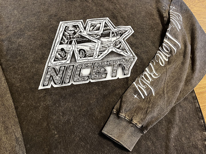 NICETY 8.2oz garment dye longsleeve Tshirt (star 2024) / dark charcol