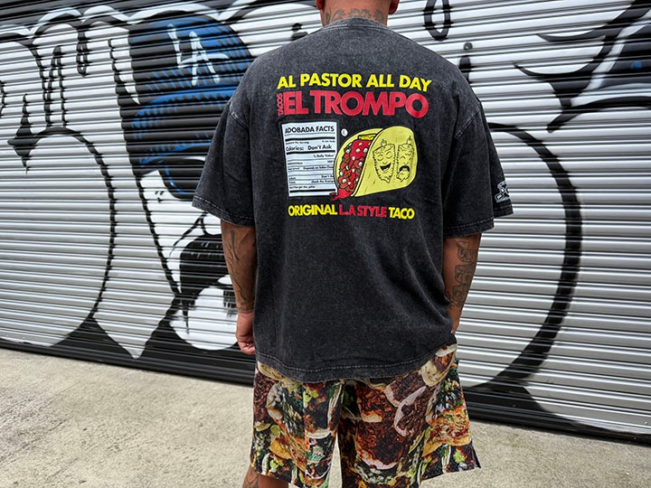 Tacos El Trompo dye washed Tshirt (adobada) / washed black