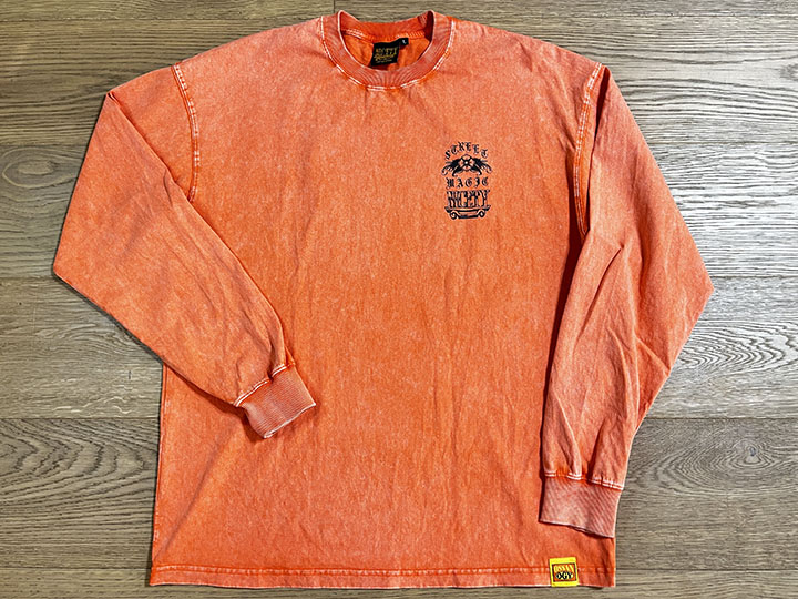 STREET MAGIC x  NICETY  8.2oz garment dye longsleeve Tshirt / washed orange