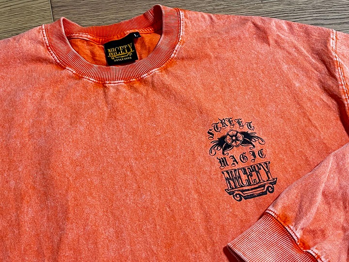 STREET MAGIC x  NICETY  8.2oz garment dye longsleeve Tshirt / washed orange