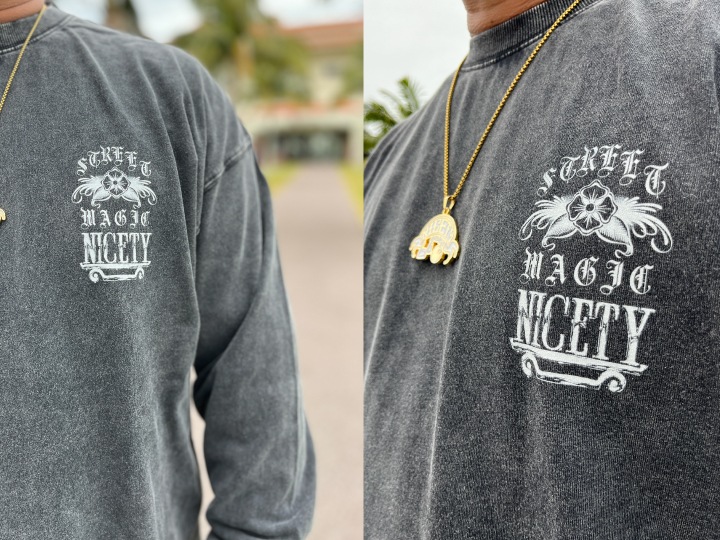 STREET MAGIC x  NICETY  8.2oz garment dye longsleeve Tshirt / washed orange