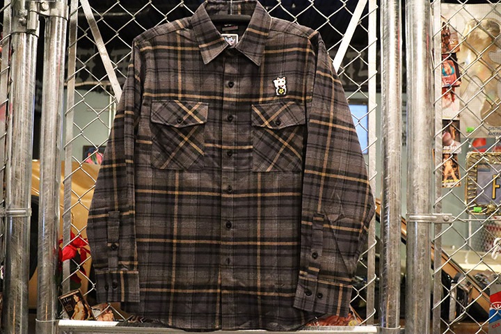 OSSANTHEHOOD check frannel shirt (lucky cat) / gray&brown