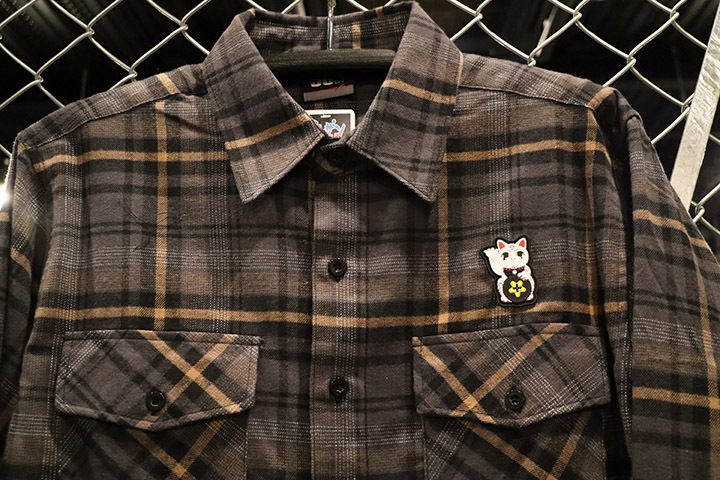 OSSANTHEHOOD check frannel shirt (lucky cat) / gray&brown