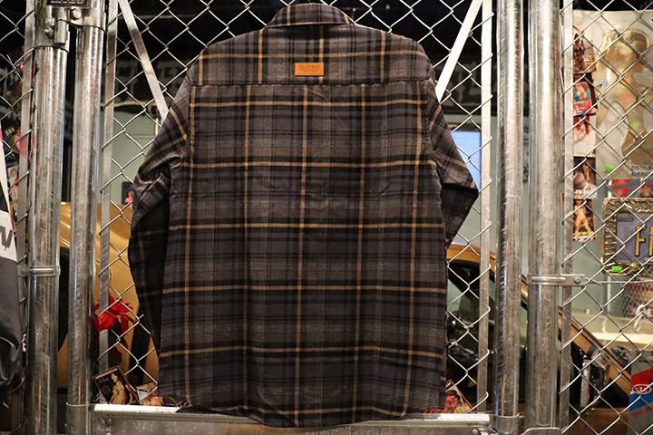OSSANTHEHOOD check frannel shirt (lucky cat) / gray&brown