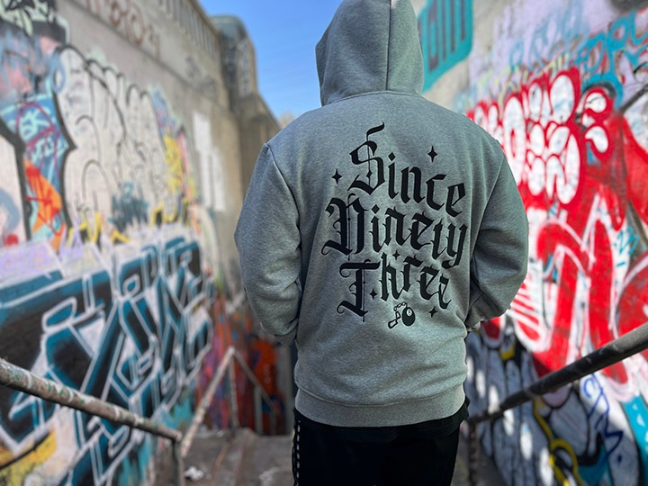 SINCE NINETY THREE 16oz. zipup hood / heather gray