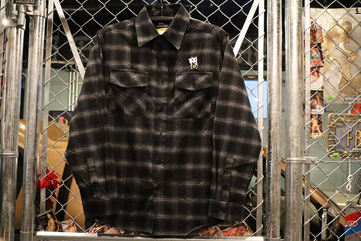 OSSANTHEHOOD check frannel shirt (lucky cat) / black check
