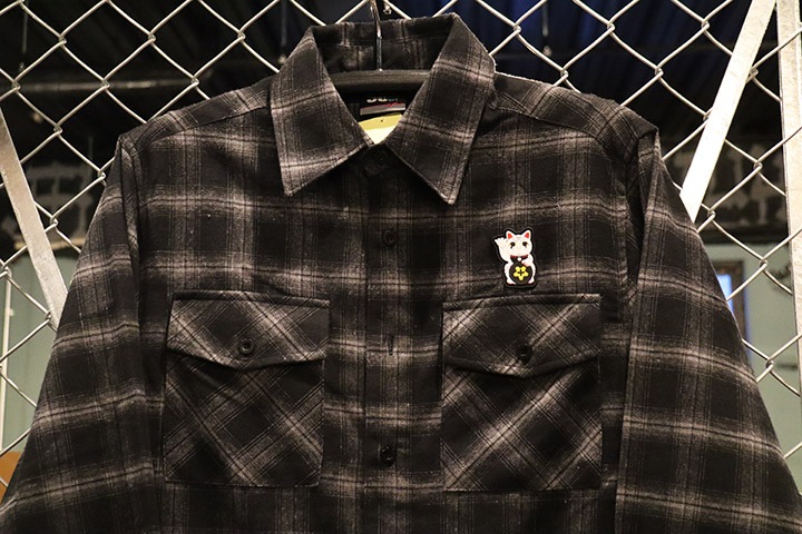 OSSANTHEHOOD check frannel shirt (lucky cat) / black check