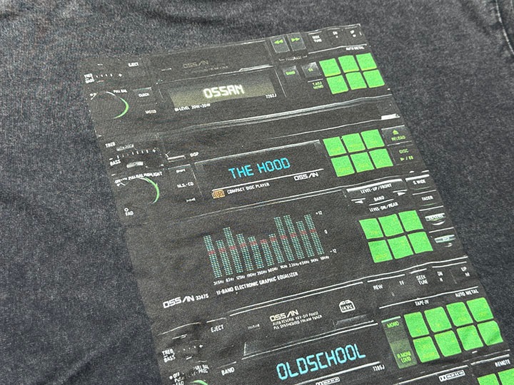 OSSANTHEHOOD dye washed Tshirt (six buttons) / washed black